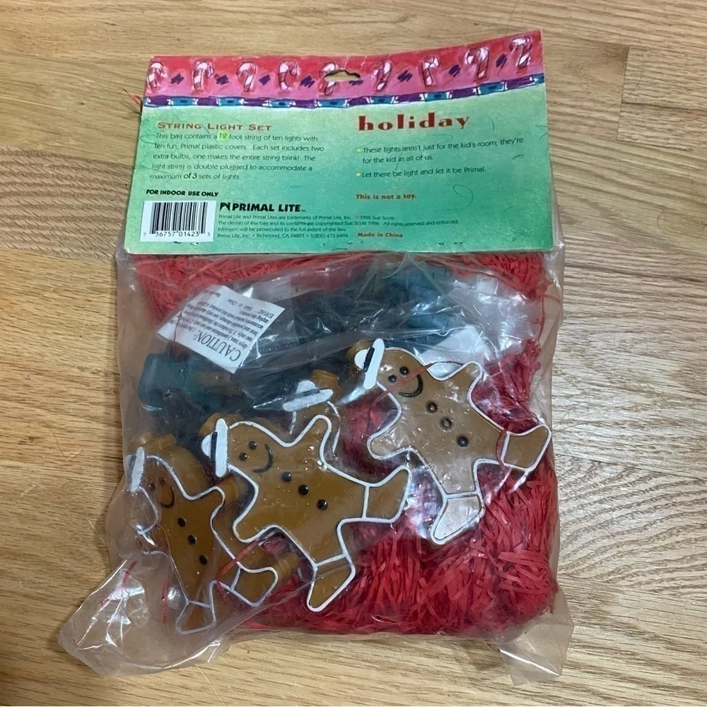 Vintage Gingerbread Man String Lights NEW Primal 1996 Brown Home Christmas